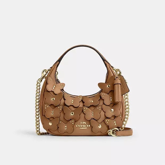 Coach Handbags - COACH Carmen Mini Crossbody Bag With Butterfly Applique Honey Brown
